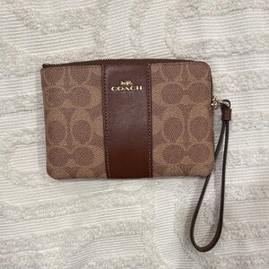 Coach Tan and Brown Signature Wristlet